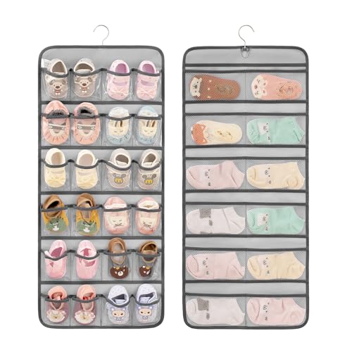 ANIZER Organizador de zapatos de bebé colgante de doble cara para armario, soporte de almacenamiento de zapatos para niños, calcetines y ropa interior (gris) ANIZER Organizador de zapatos de bebé colgante de doble cara para armario, soporte de almacenamiento de zapatos para niños, calcetines y ropa interior (gris)