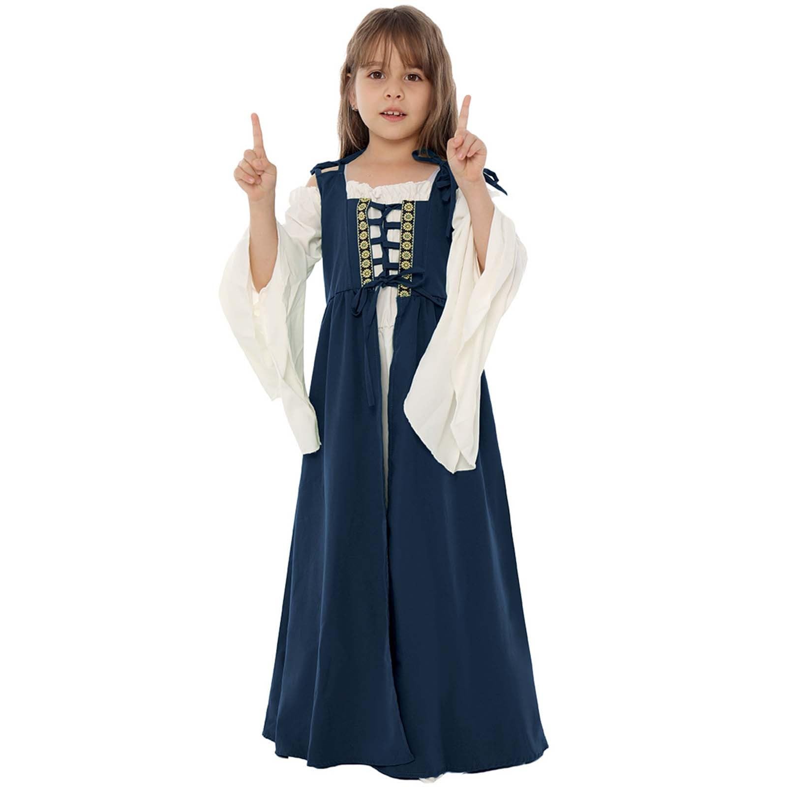 Generisch Vestito medievale per bambini con scollo quadrato e vita regolabile
