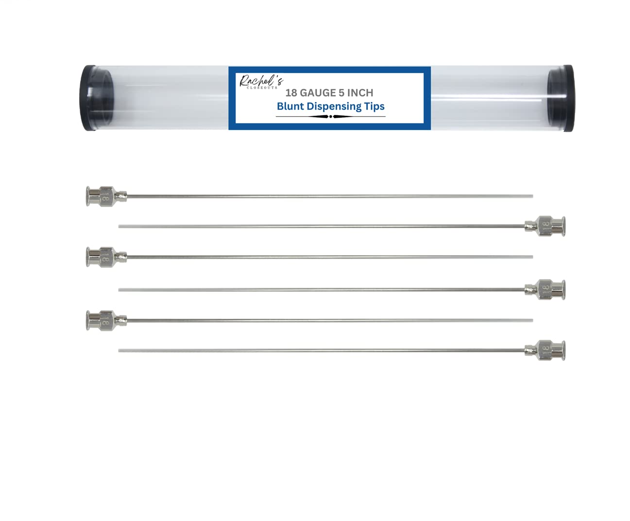 Rachel's Closeouts 6 Packs of 18 Gauge Needle 5-inch Stainless Steel Blunt Tip Needle Industrial Dispensing Needle | Luer Lock Needle | Syringe Needles |