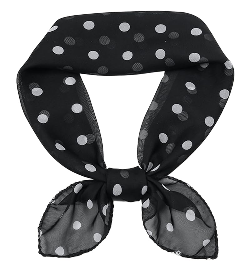 INOGIH Polka-Dot Chiffon-Sheer-Square Neck-Head-Scarf for Women Hip-Hop- Scarf 1950s Party Halloween-Costume