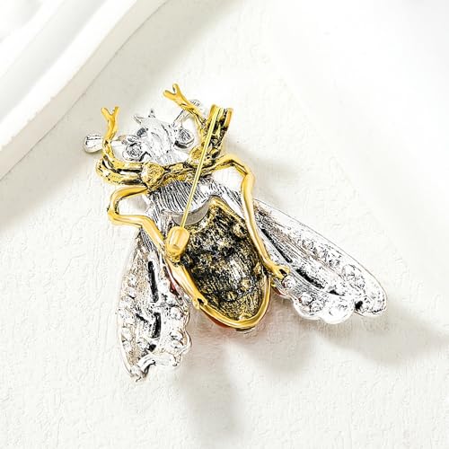 Image of Antique Moth Bee Brooch Pin for Women Men Fashion Exaggerated Big Crystal Red Green Enamel Insect Animal Brooches Lapel Pins Delicate Dress Accessories Christmas Birthday Holiday Party Jewelry Gift Souvenir