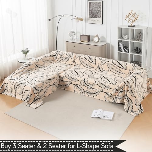 Image of HOKIPO Luxury Plush Sofa Cover Throw for 2 Seater Sofa | Soft Sofa Throw for Complete Sofa Protection, 'Noirea Series' Botanical Leaf (180x250 cm) (AR-6652-D1)