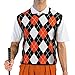 V-Neck Argyle Golf Sweater Vests - GolfKnickers: Mens - Pullover - Black/Orange/White - Large