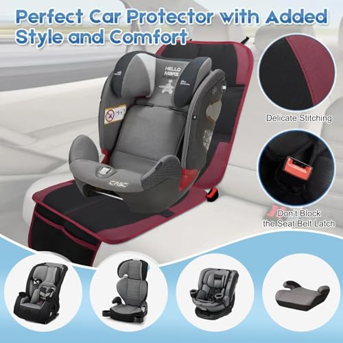 Image of Car Seat Protector for Child, 2 Pack With Mesh Pockets & Non-Slip Backing 600D Durable Under Baby Seat Cover for Back Seat (Burgundy, Standard)
