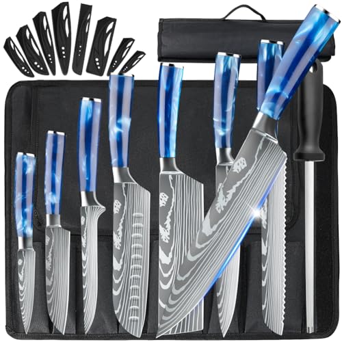 MDHAND Küchenmesser Set, 8-teiliges professionelles Messerset mit Tasche, High Carbon Edelstahl Küchenchef Extrem Scharf Profi Kochmesser Set MDHAND Küchenmesser Set, 8-teiliges professionelles Messerset mit Tasche, High Carbon Edelstahl Küchenchef Extrem Scharf Profi Kochmesser Set
