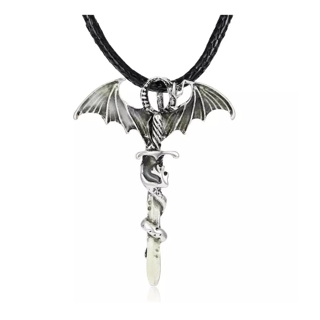 Glowing Luminous Dragon Pendant Necklaces,Fashion Men's and Women's Sword Necklace,Creative Trendy Men Rock Pterosaur Ancient Silver Sword Luminous Necklace