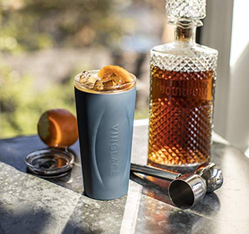 Vinglacé Stainless Steel Drink Tumbler- Insulated Hot And Cold Beverage Cup With Glass Insert And Lid, 14 Oz, Navy #TOP1