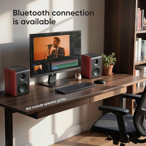 Image of Saiyin Powered Bluetooth Bookshelf Speakers with 3.75 inch Woofer, 30W*2 Record Player Speakers Compatible with TV-ARC /Optical /AUX Input | Stereo Speakers with Subwoofer Line Out for PC,TV, and Home Audio