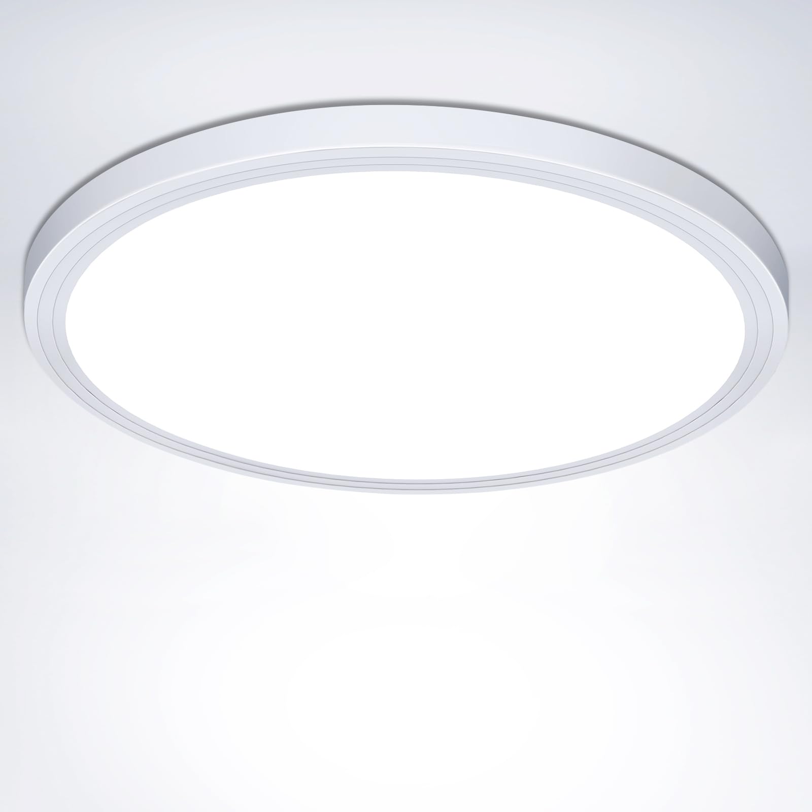 Deckenlampe LED Deckenleuchte Flach Rund, Ø223mm, 18W 6500K 1600LM IP44 Modern Kaltweiß Led Lampe Decke Deckenbeleuchtung für Badezimmer Schlafzimmer Wohnzimmer Küche Bad Keller Flur Balkon Ultra Dünn