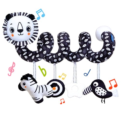 TSYAN Car Seat Toys for Babies 0-6 Months,Hanging Rattle for Crib Mobile, Baby Spiral Hanging Stroller Black and White High Contrast Toys for Newborn 0 3 6 9 12 Months Baby Boys Girls