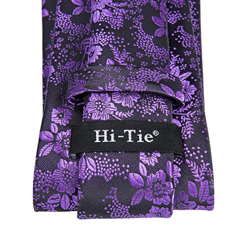 Image of Hi-Tie Mens Plaid Ties Classic Paisley Necktie with Handkerchief Cufflinks Set Business Stripe Tie