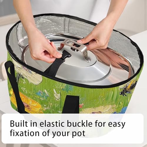 Insulated Slow Cooker Bags for Most 4-8 Quart – Portable Travel Carrier with Zipper & Handle, Beach & Picnic Lunch Tote Painted Floral Print4