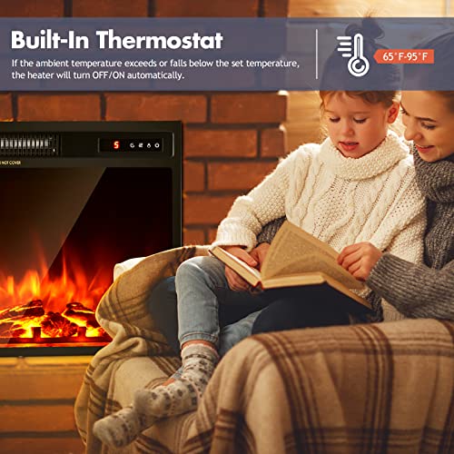 Image of Giantex 18 inch Electric Fireplace Insert Heater, Wall Recessed /Mounted Fire Places Electric Fireplace with Remote, 2 Modes Heat, 9H Timer, 5 Brightness, 750 /1500W Freestanding Fireplace