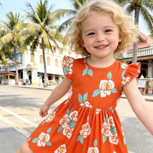 Image of Toddler Little Girls Casual Dresses Short Sleeve Crew Neck Graphic Cartoon Dress for 2-8 Years