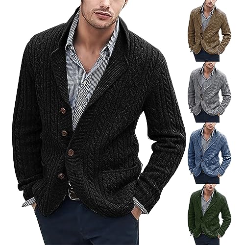 Mens Shawl Collar Cardigan Sweaters Button Down Cable Knitted Loose Fit Knitwear Open Front Winter Warm Outwear4