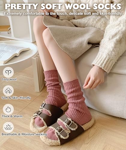 Image of IIG 5 Pairs Women's Vintage Style Thick Wool Warm Winter Crew Socks