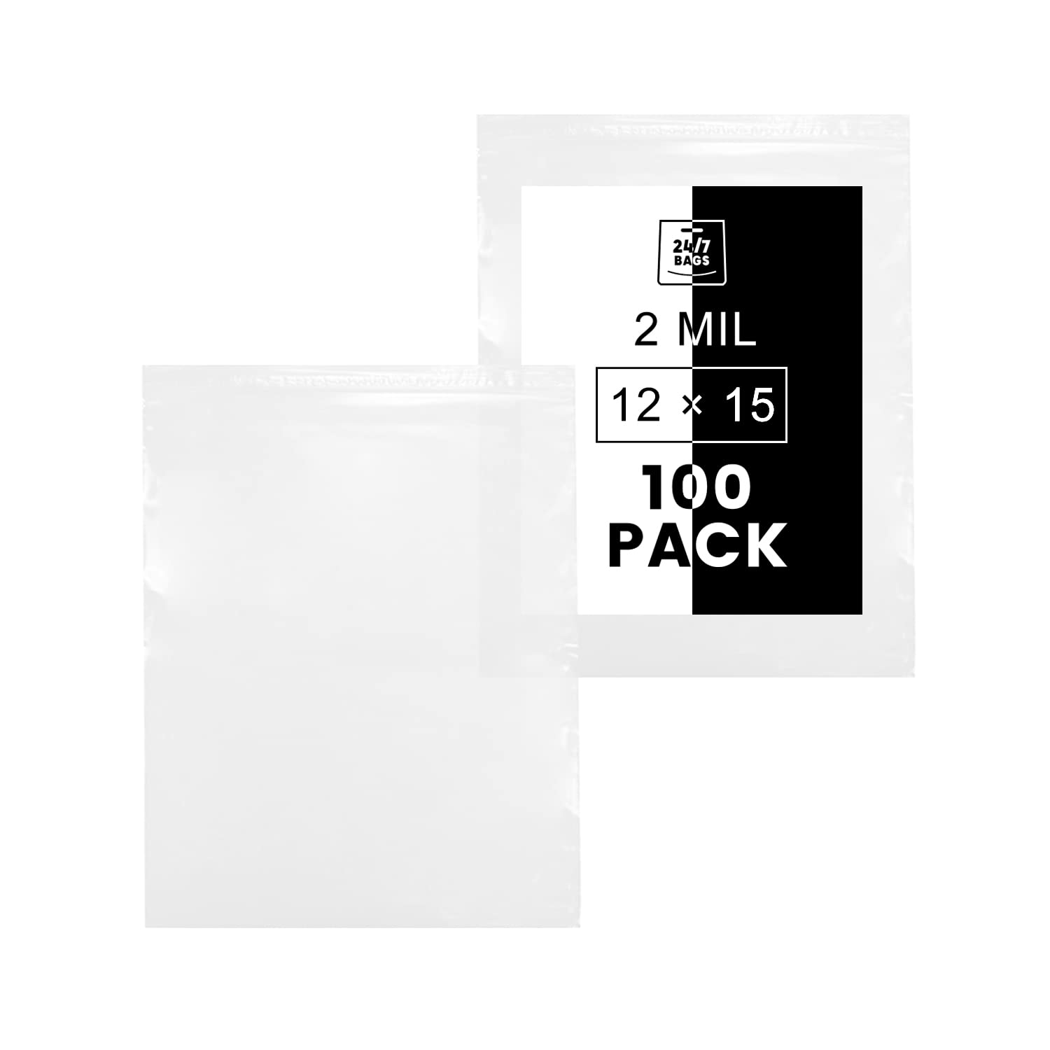 12' X 15' (100 Bags) 2 Mil Clear Reclosable Zip Plastic Poly Bags with Resealable Lock Seal Zipper