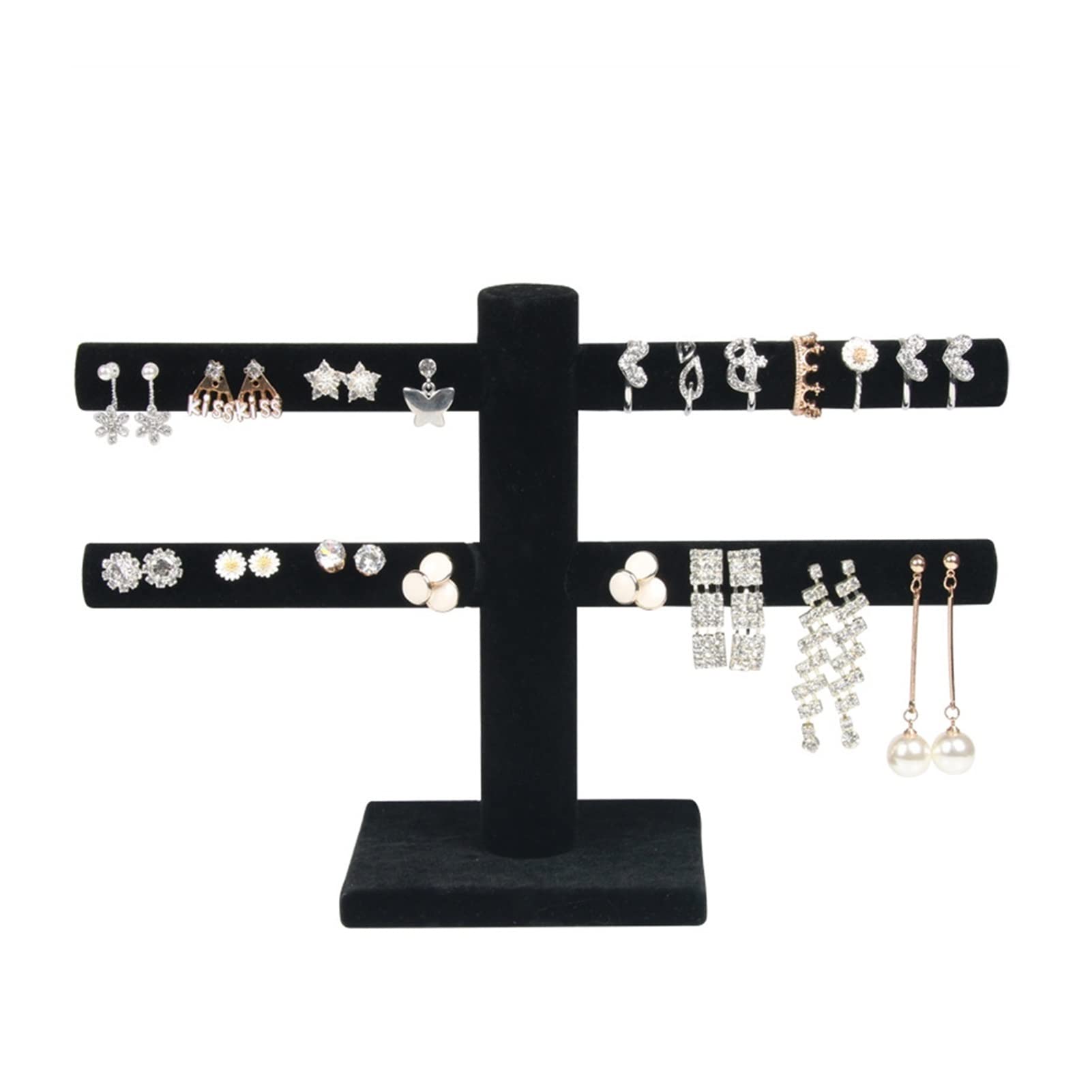 vfdaSWQQ jewellery stand, Velvet Earrings Ring Organizer Ear Studs Holder Rack Showcase 2(Black)