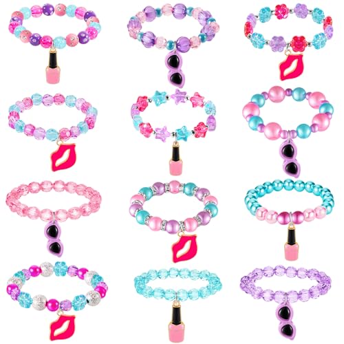 Sasylvia 12 Pcs Spa Bracelets Bulk Christmas Gift Goodie Bags Spa Party Favors Jewelry Charm for Makeup Party Supplies Girls Women Birthday Gifts