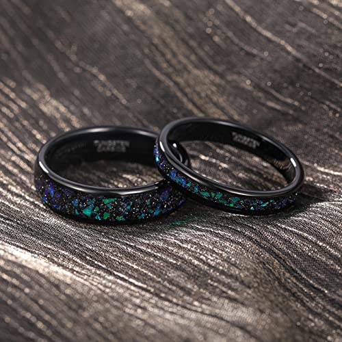 TRUMIUM 4mm 6mm Wedding Rings for Men Women Tungsten Carbide Galaxy Opal and Sandblast Inlay Multi-Colored Mens Wedding Band Beveled Edges Comfort Fit Size 5-133