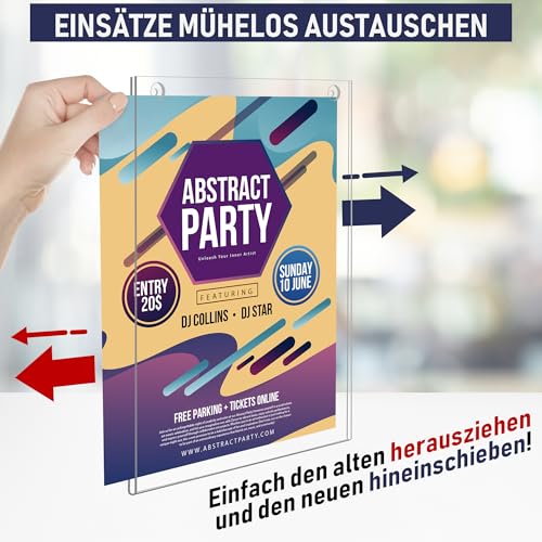 Acryl Schildhalter A4, 6 Stück, Transparenter Rahmen Papierhalter mit mehreren Befestigungsoptionen inklusive, Wandmontage Posterhalter, Kunststoff-Notiztafel für Zuhause, Büro (A4-6 Stück)
