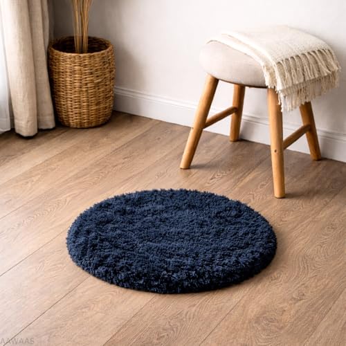 Image of Premium Polyester Shaggy Round Rug - Ultra Soft Fluffy Circle Carpet for Bedroom, Living Room, Kids Room, Anti-Skid Plush Floor Rug - (Blue, 2 feet|60cm)