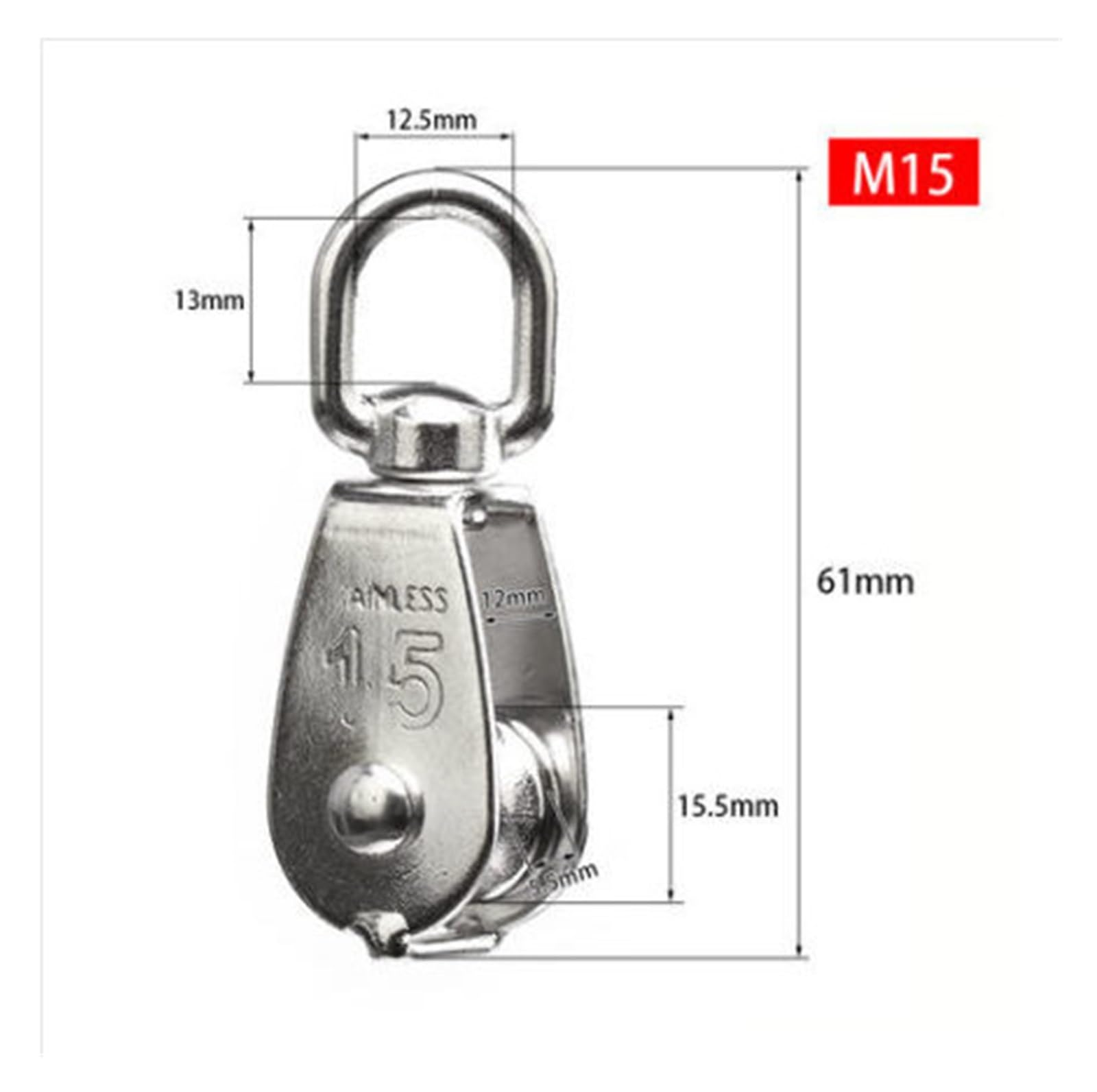 1 PCS Stainless Steel Pulley M15/M20 M25 M32 M50 Single Wheel Swivel Lifting Rope Pulley Set Lifting Wheel Tools(M15)