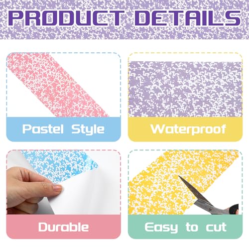 Image of Fuutreo 6 Roll 197 ft Colorful Composition Bulletin Board Borders Composition Notebook Classroom Decoration Straight Border Trim Marble Cover Decor for Back to School Chalkboard Office Wall