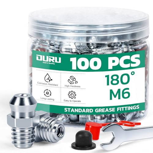 Image of OURU 100PCS M6 METRIC Grease Fittings Kit, Zerk Grease Fittings Straight with Grease Fitting Caps & Wrench Kit(7mm) for Grease Gun