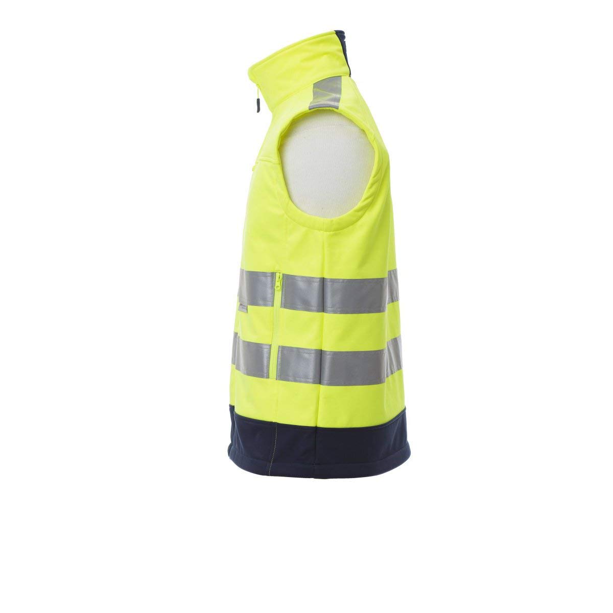 PAYPER Traffic Gilet Softshell Alta visibilità Uomo da Lavoro 100% Poliestere Chiusura Zip Bande Riflettenti Tasca al Petto Porta Badge Giallo Fluo/Blu Navy (3XL)