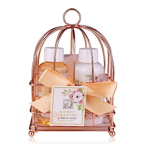 Accentra - Set de regalo para mujer HONEY JASMINE en una bonita cesta de alambre - Set de cuidado de 3 piezas con gel de ducha y loción corporal - regalo de bienestar para cumpleaños o Navidad