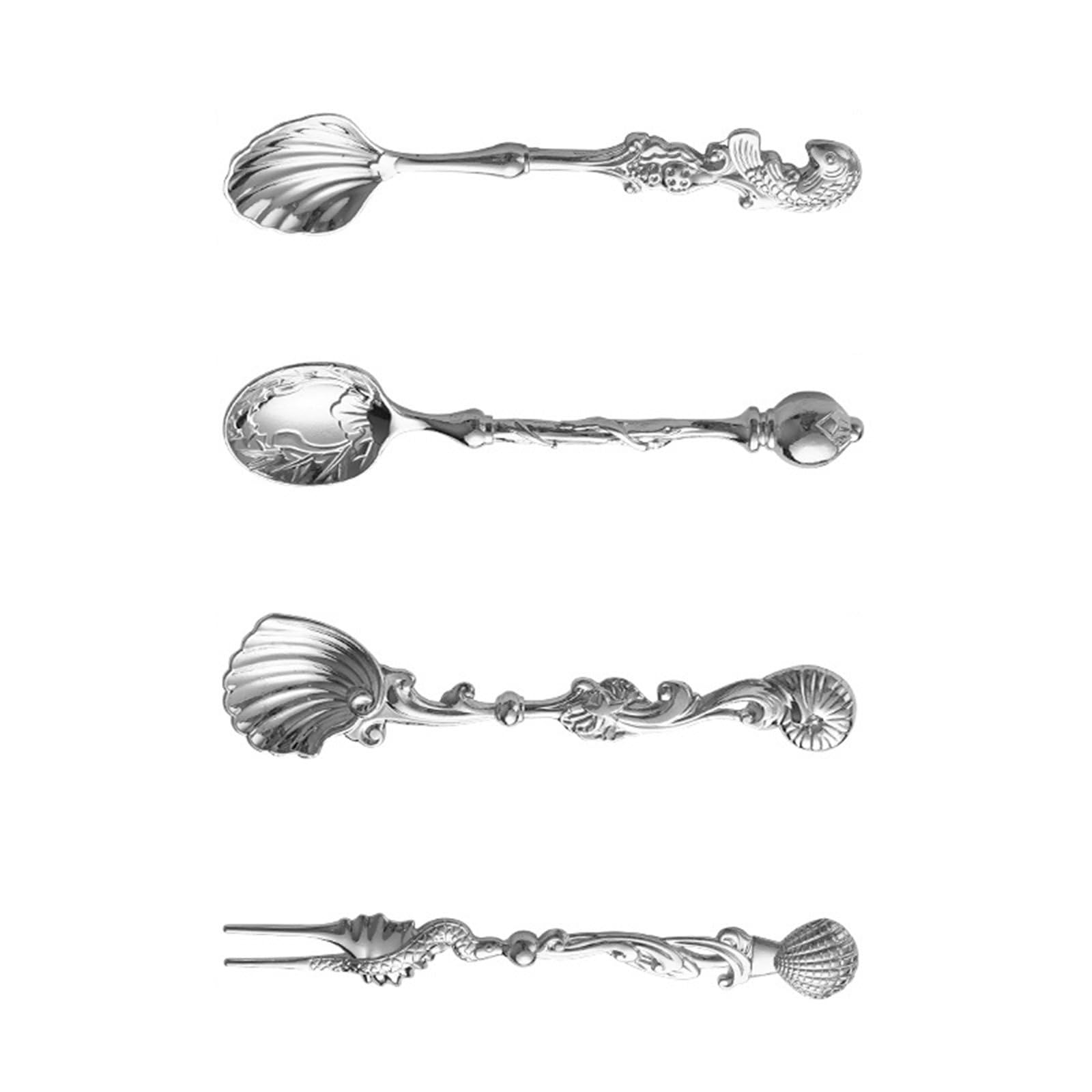 jiingekk Zincs Alloy Dessert Spoons with Ergonomic Handle for Seasoning Demitasse Scoops Antique Kitchen Tableware Antique Spoon