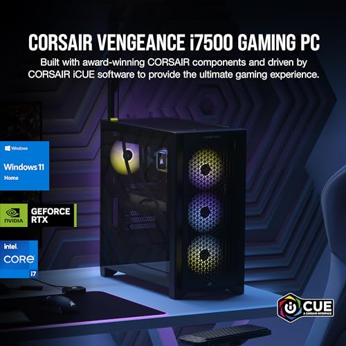 Image of Corsair Vengeance i7500 Series Gaming PC - Liquid Cooled Intel Core i7 14700KF CPU - NVIDIA GeForce RTX 4070Ti GPU - 32GB Vengeance RGB DDR5 Memory - 1TB M.2 SSD - Black