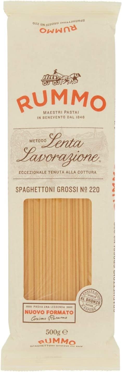 10x Rummo Spaghettoni Grossi N. 220 Hartweizengrieß Pasta Italienische Nudeln 500g Packung + Italian Gourmet Polpa di Pomodoro 400g Dose