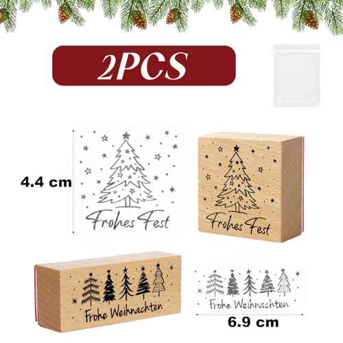 BOFUNX 2 Stücke Weihnachten Stempel Holzstempel Frohe Weihnachten Motivstempel Textstempel Weihnachtsstempel für Karten Geschenkpapier Scrapbooking