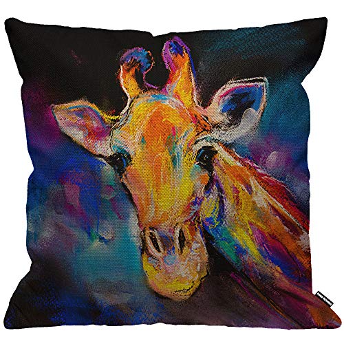 HGOD DESIGNS Housses de Coussin Girafe Peinture Moderne Art colorée Belle Taies d'oreillers Maison Décoration pour Hommes Femmes Garçon Fille Chambre Salon Canapé Voiture Coussins Oreillers 45 x 45cm