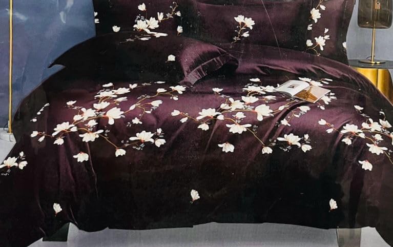 Paradise HOME FASHION 100% Cotton Fitted Bedsheet for Double Bed Wrinklefree and Soft Touch, Serene 200 TC Fitted Bedsheet Double Size Bed Cotton with 2 Pillow Cover (100 x 108 inches Brown-Floral)