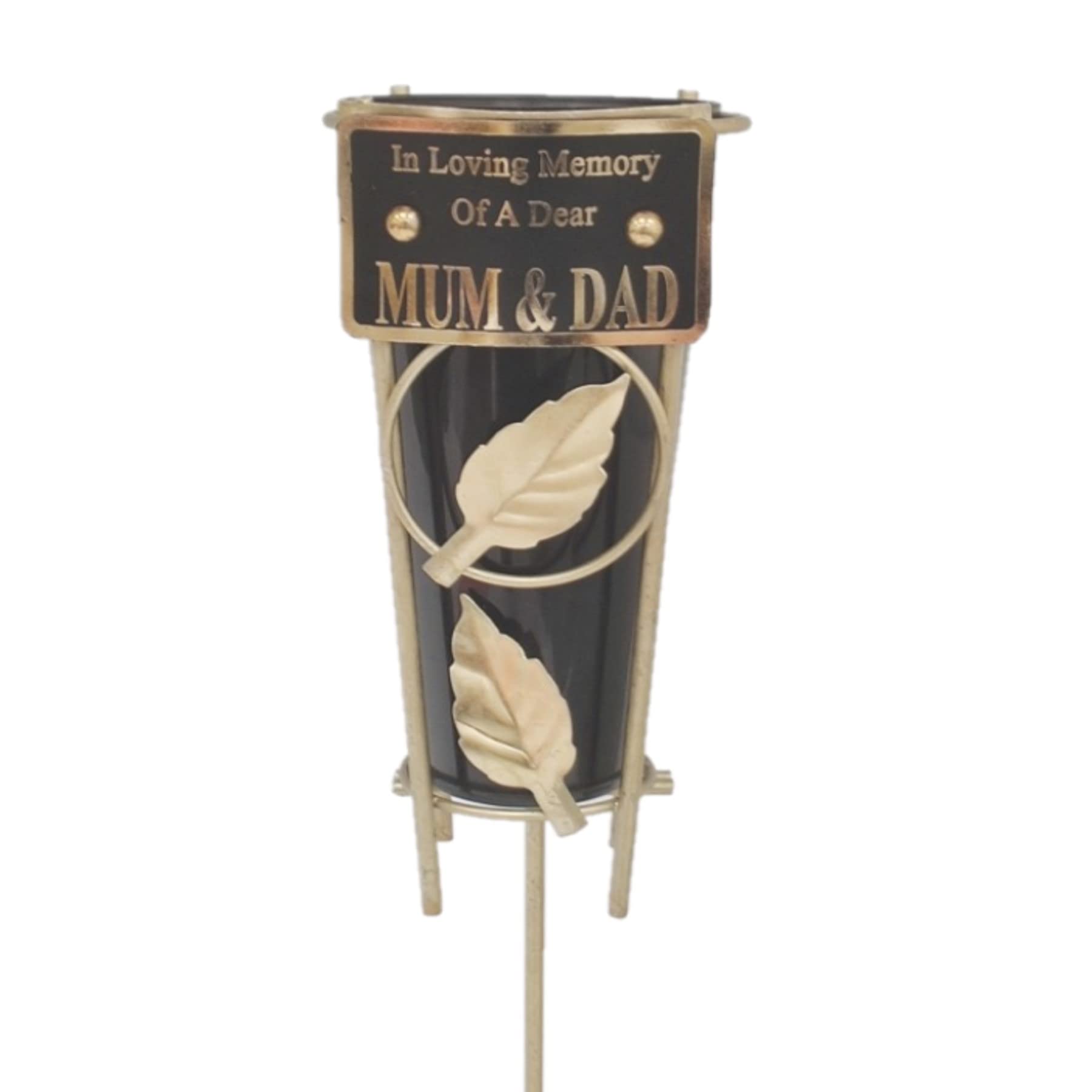 Black Graveside Memorial Flower Vase with Gold Stand - Mum and Dad 1881