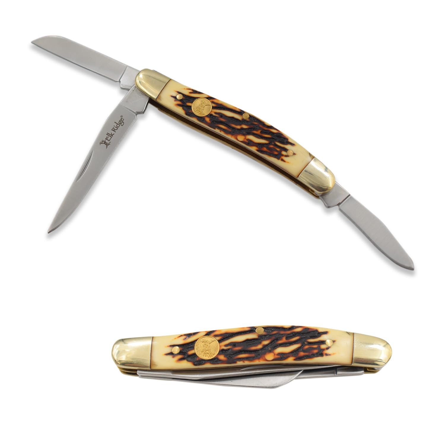 Outdoors Manual Folding Knife - Gentleman's Knife - Stockman Knife - 3.5-in Closed, 2.75-in Stainless Steel Blades, Faux Stag Handle - EDC - ER-323I