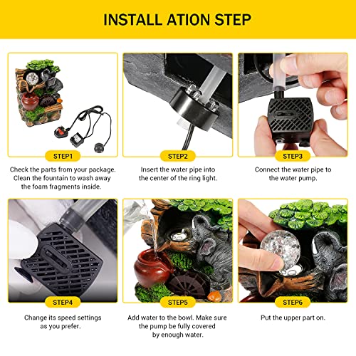 Dyna-Living Tabletop Water Fountain,Environmental Resin Meditation Fountain,Desktop Elephant Fountain,Indoor Waterfall Feature with Crystal Ball and Light for Home Office Decor Relaxation 6''X4''X8'' - Image 6