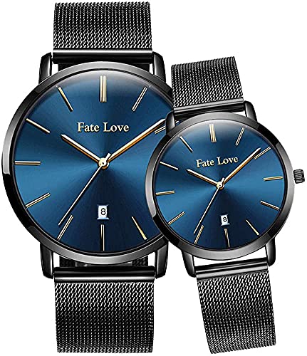 Fate Love Wristwatches for Men Women Couple Matching Watch Pair Analog Quartz Date Anniversary Waterproof Watches Gifts Set