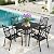 SUNCROWN 5-Piece Outdoor Wrought Iron Chairs and Table Patio Dining Furniture Set - 4 Stackable Metal Chairs, 1 Steel Slat Bistro Table for Garden Backyard Deck