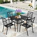 SUNCROWN 5-Piece Outdoor Wrought Iron Chairs and Table Patio Dining Furniture Set - 4 Stackable Metal Chairs, 1 Steel Slat Bistro Table for Garden Backyard Deck
