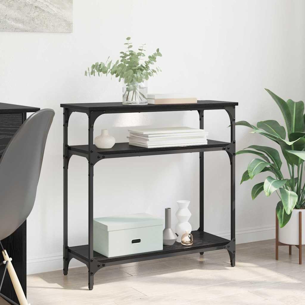 SXZenSpace Industrial Console Table Black Oak 75 x 29 cm Slim Hallway Metal Frame 2 Shelves Modern Storage Solution for Living Room Bedroom Corridor