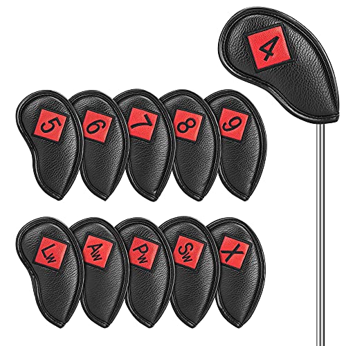 wosofe Golf Iron Head Covers 11pcs Thicken PU Leather Soft Embroideried Classic Black Edging Right Handed Closely Protector Waterproof Durable Fit Most Brandsï¼ˆ4â€”9 Pw Aw Sw Lw Xï¼‰ Number