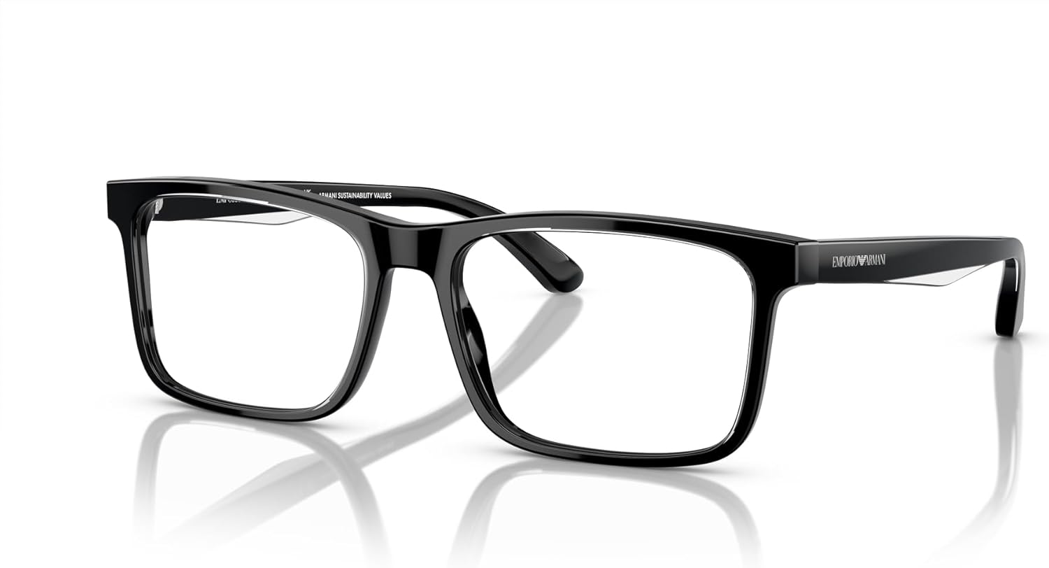 Emporio Armani Men's Ea3227 Square Prescription Eyewear Frames Shiny Black/Top Crystal/Demo Lens 56 Millimeters image 2 of 6 B0CHWH9BG6