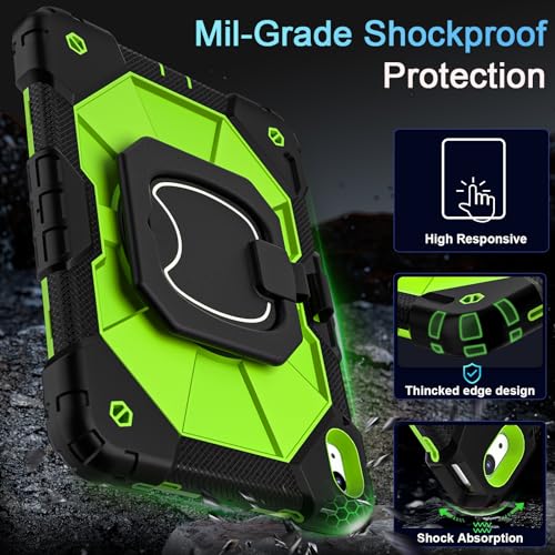 Image of Auizotl Case for iPad (A16) 11th Generation 11 Inch (2025) /iPad 10th Generation 10.9 Inch (2022) with Rotating Stand Screen Protector,Heavy Duty Shockproof Cover for i Pad 10th Gen Case,Black Green