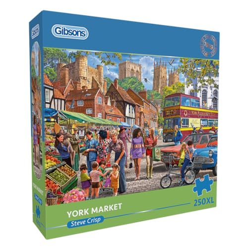 Gibsons York Market 250XL Piece Jigsaw Puzzle for Adults Colourful City Scene by Steve Crisp Extra Large Pieces for Relaxing Mindful Play Premium British Puzzle