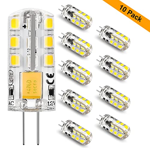 I-SHUNFA G4 LED Lampen,AC/DC 12V 1.8W Ersetzt 20W Halogenlampen, Kaltweiß LED Birne,6000K G4 LED Leuchtmittel,360°Abstrahlwinkel Kein Flackern,130LM Nicht Dimmbar,10er Pack Cover