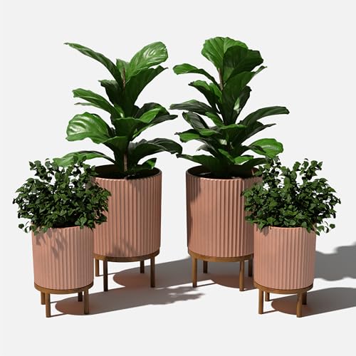 Image of Veradek Demi Series Raised Duo Planters - Set of 2 Planters with Stands | Made From a Durable Plastic-Stone Composite & Comes With Wooden Stand. Modern Porch /Patio Decor